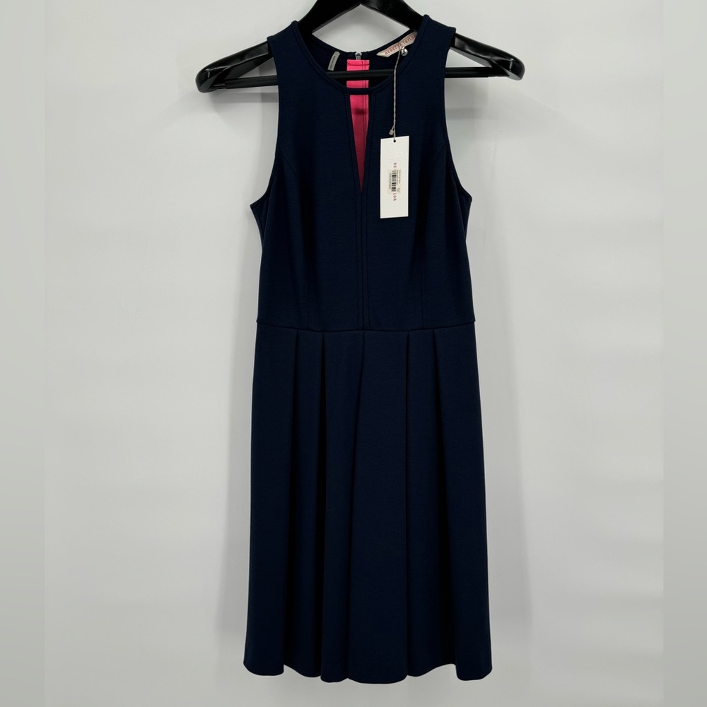 Rebecca Taylor Womens Size 4‎ Navy Knee Length Sleeveless Dress Pleated Back Zip